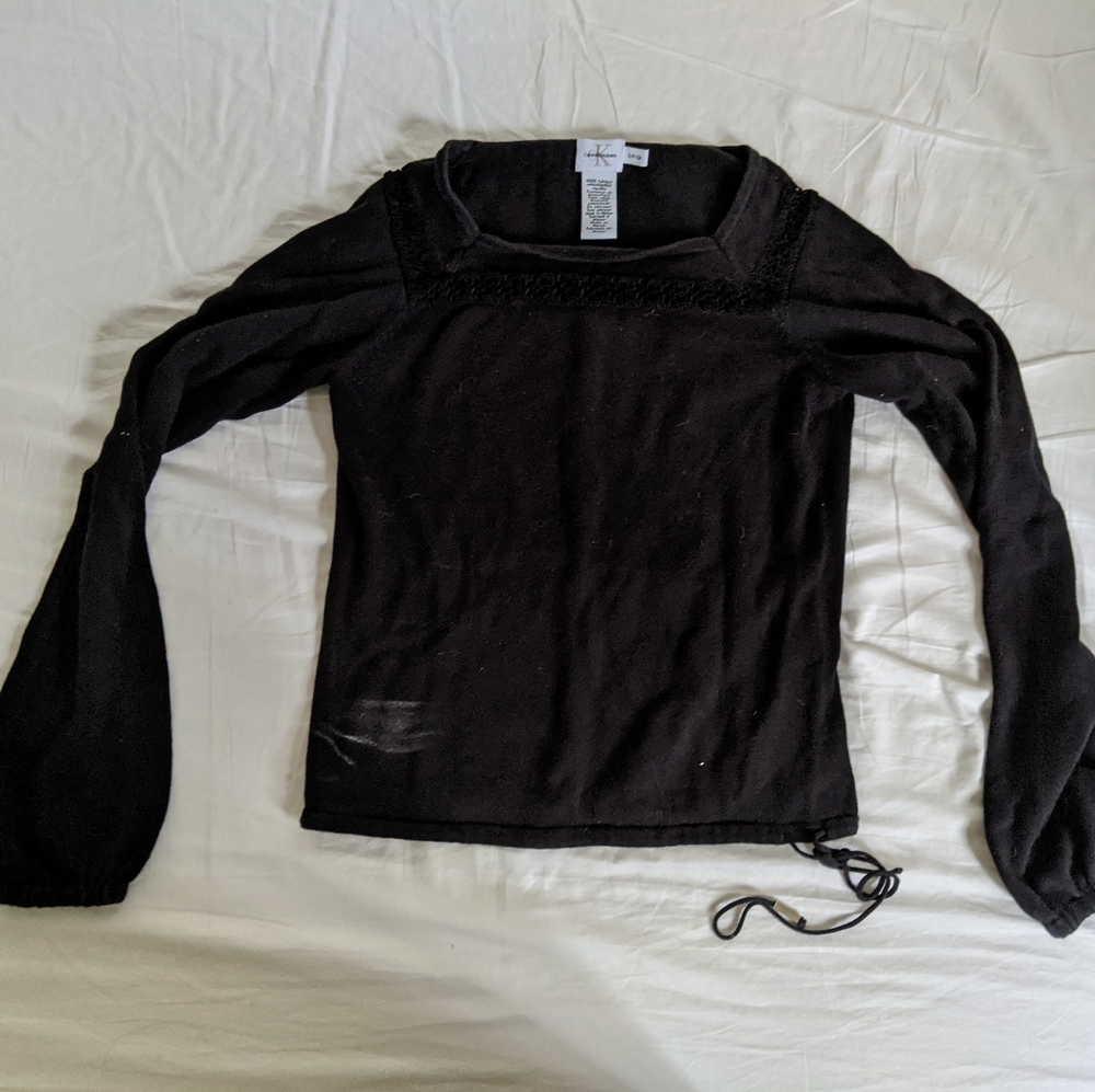 Calvin Klein Black Crocheted Lace Collar Long Sleeved Shirt